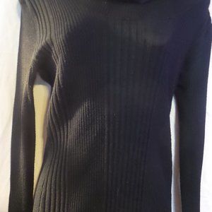 Dots Women's Black cowl neck 1X long sleeve knit shirt Top